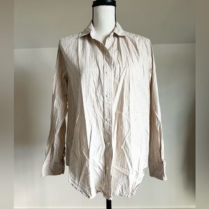 Everlane Cotton Button Down Striped Shirt Sand White Size 8